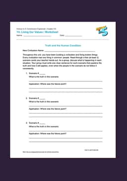 "History in 5: Constitution Explained: Living Our Values" Worksheet