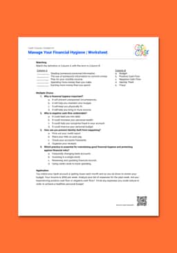 "Cash Course: Manage Your Financial Hygiene" Worksheet