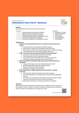 "Cash Course: Redistribution: Does It Work?" Worksheet