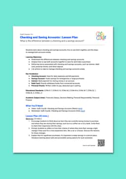 "Cash Course: Checking and Savings Accounts" Lesson Plan