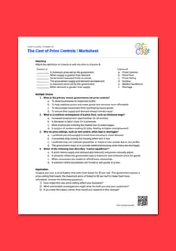 "Cash Course: The Cost of Price Controls" Worksheet