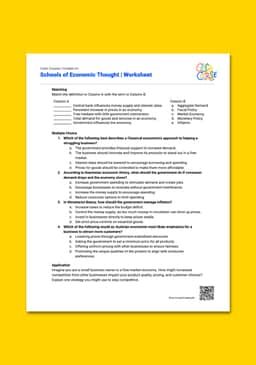 "Cash Course: Schools of Economic Thought" Worksheet