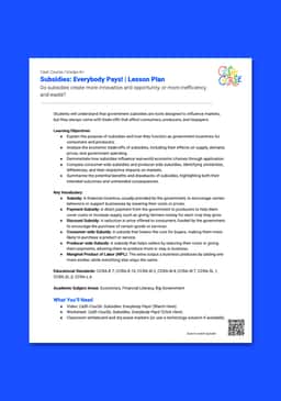 "Cash Course: Subsidies: Everybody Pays!" Lesson Plan