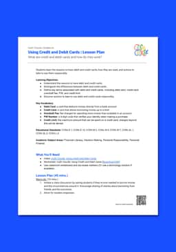 "Cash Course: Using Credit and Debit Cards" Lesson Plan