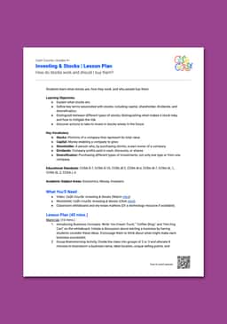 "Cash Course: Investing & Stocks" Lesson Plan
