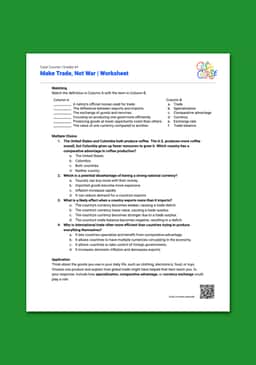 "Cash Course: Make Trade, Not War" Worksheet