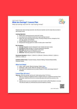 "Cash Course: What Are Savings?" Lesson Plan