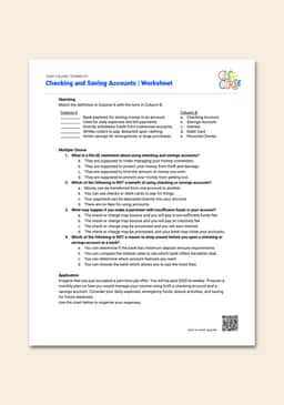 "Cash Course: Checking and Savings Accounts" Worksheet