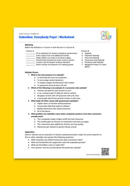 "Cash Course: Subsidies: Everybody Pays!" Worksheet