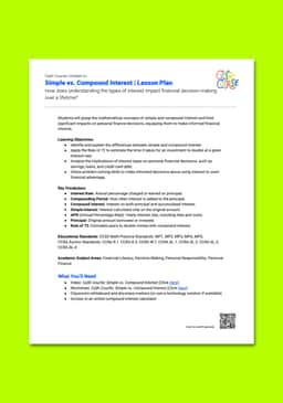 "Cash Course: Simple vs. Compound Interest" Lesson Plan