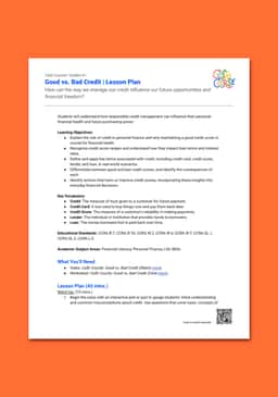 "Cash Course: Good vs. Bad Credit" Lesson Plan