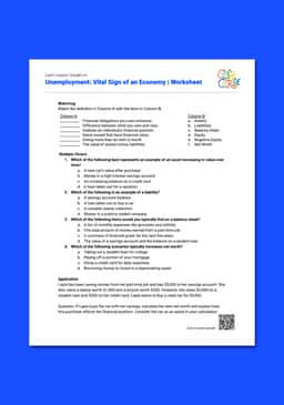 "Cash Course: Unemployment: Vital Sign of an Economy" Worksheet
