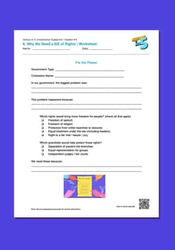 "History in 5: Constitution Explained: Why We Need a Bill of Rights" Worksheet