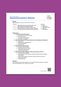 "Cash Course: Using Financial Institutions" Worksheet