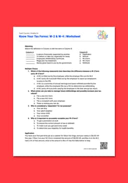 "Cash Course: Know Your Tax Forms: W-2 & W-4" Worksheet