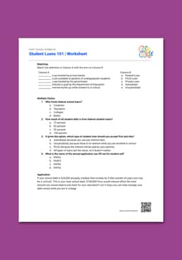 "Cash Course: Student Loans 101" Worksheet