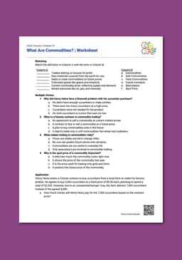 "Cash Course: What Are Commodities?" Worksheet