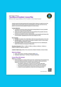 "Street Smarts: The Office of President" Lesson Plan