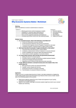 "Cash Course: Why Economic Systems Matter" Worksheet