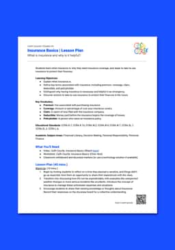 "Cash Course: Insurance Basics" Lesson Plan